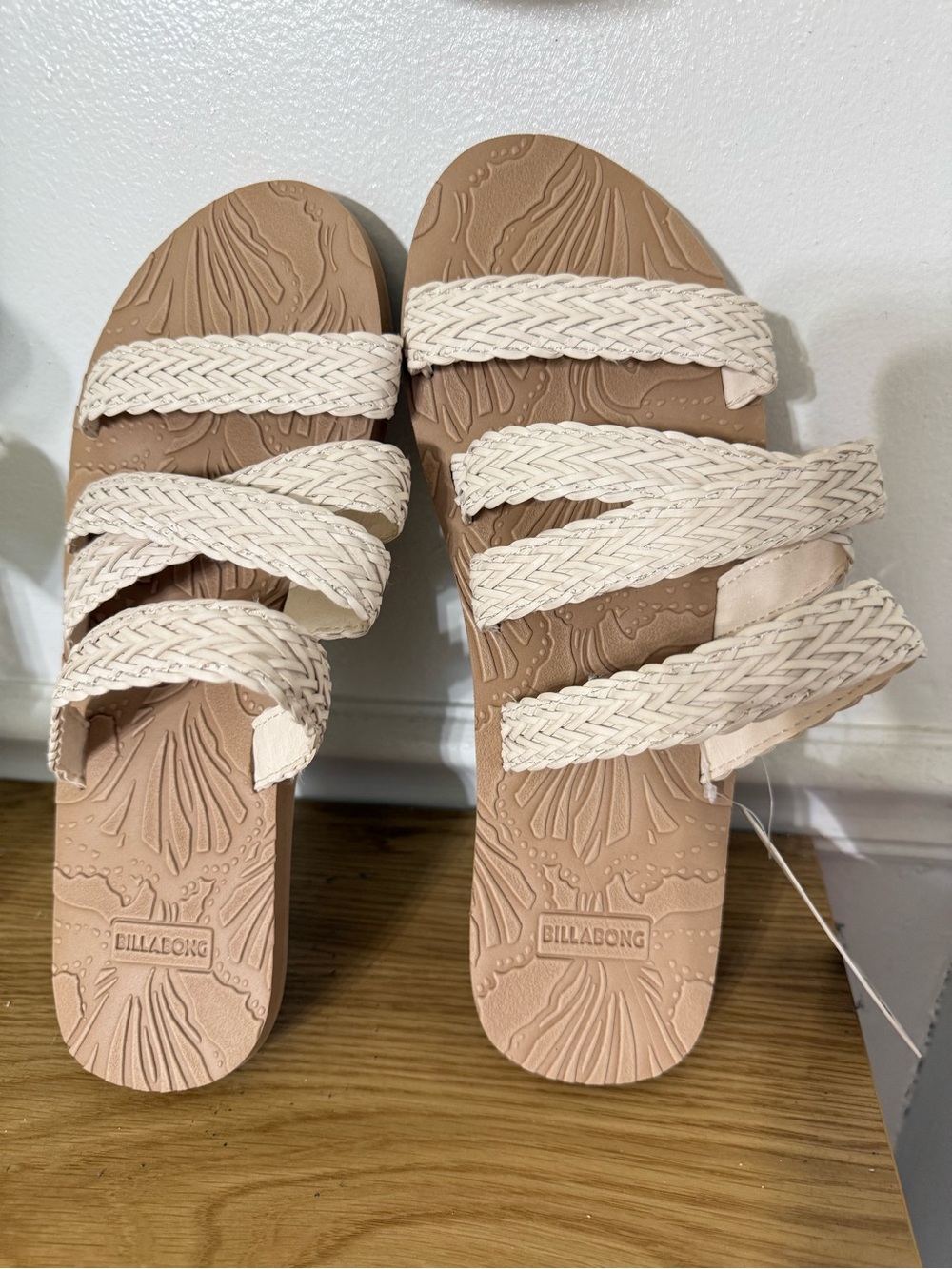 Billabong Women's Tan Sandals with Cream Braided Straps Size 11W